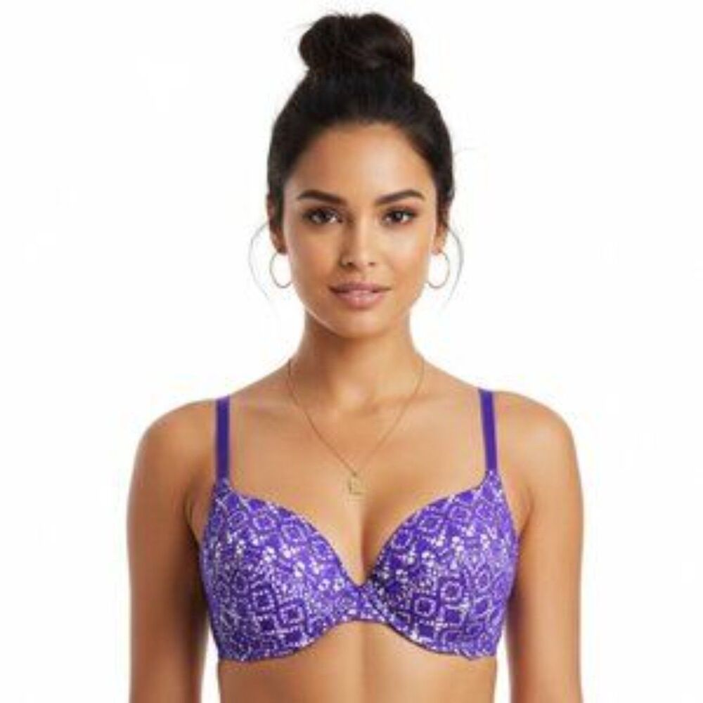 Victoria's Secret Purple &‎ Nude Lace Padded Underwire Push Up Bra 32D